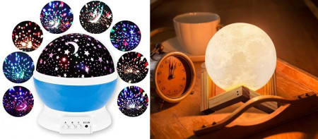 3D USB Rechargeable Moon Lamp Touch Crystal Ball Night Lamp Wooden Stand with Romantic Sky Star Master Night Light Projector