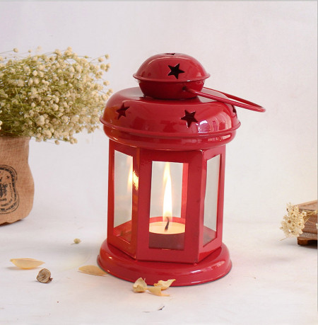 Heaven Decor Decorative Hanging Tealight Candle Holder Lantern Indoor outdoor Home Decoration/Special Occasion Decoration ,Table Top T-light Candle Holder, Corporate Gifts (9X9X15 CM)  Red