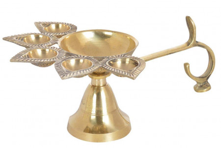 Heaven Decor  Decorative Brass panchaarti Diya Stand, Royal Brass Panch Aarti Diya, Pack of 1