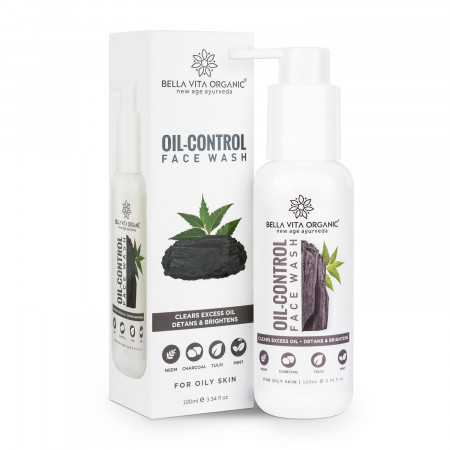 Bella Vita Organic Oil Control De-Tan Removal Face Wash with Activated Charcoal and Neem for Deep Cleansing, Dirt Removal and Skin Brightening, 100 gm