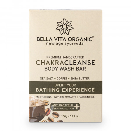 Bella Vita Organic Chakra Cleanse Body Wash Bar Soap with Coffee, Rock Salt, Shea Butter & Aloe Vera for Skin Hydration, Handmade, Ayurvedic, Herbal, 150gm