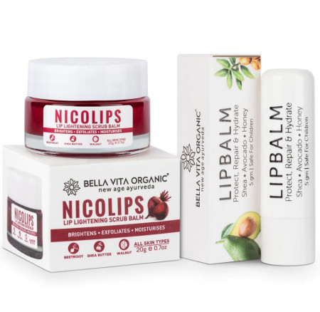 NicoLips Lip Scrub & LipBalm Combo For Dry, Chapped & Dark Lips, 20 gm & 5 gm