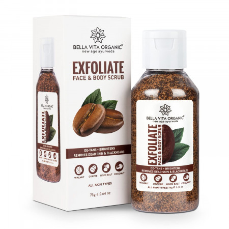 Bella Vita Organic Exfoliate Coffee Scrub For Face & Body, Blackhead Remover, De Tan Removal Ayurveda, Dirt Removal From Neck, Knees, Elbows, Arms75 g