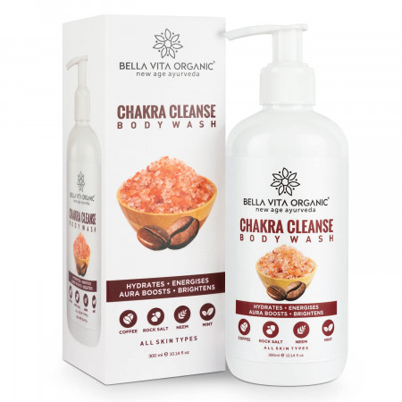 Bella Vita Organic Chakra Cleansing Body Wash Shower Gel Aura Boosting Positivity with Himalayan Rock Salt, Real Coffee Beans & Essential Oils, 300 ml