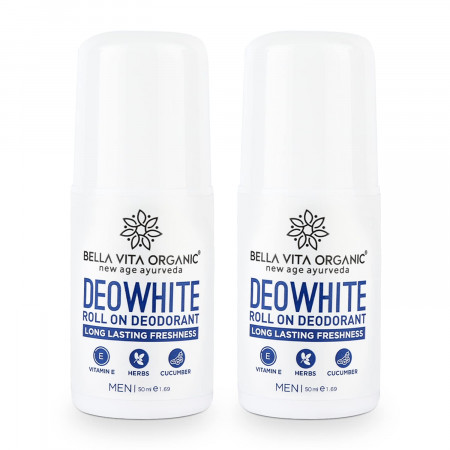 Bella Vita Organic Deo White Pack of 2 Under Arm Skin Whitening and Lightening Natural Roll on Deodorant Combo for Dark Under Arms for Men, 50 ml each