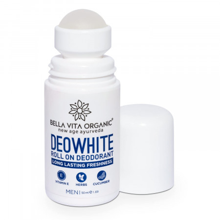 Bella Vita Organic Deo White Deodorant for Men Long Lasting Freshness 50ml Natural Roll On Under Arms Skin Whitening and Lightening for Dark Underarms
