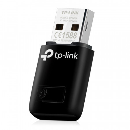 TP-LINK WiFi Dongle 300 Mbps Mini Wireless Network USB Wi-Fi Adapter for PC Desktop Laptop (Supports Windows XP/7/8/8.1, Mac OS and Linux, WPS, Soft AP Mode, USB 2.0) (TL-WN823N), Black