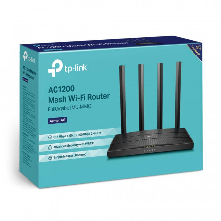 TP-Link AC1200 Archer A6 Smart WiFi, 5GHz Gigabit Dual Band MU-MIMO Wireless Internet Router, Long Range Coverage by 4 Antennas, Qualcomm Chipset
