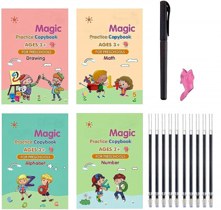PRMAAN Magic Practice CopyBook (4 Books, 1 Pen and 10 Refills)Math,Alphabet,Number,Drawing Books Reusable Writing Tool Simple Hand Lettering Gift – 30 April 2022