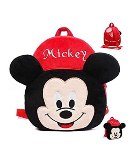 Brobo Mickey Combo Velvet Soft Plus Kidds School Bag Nursury class to 5 ( Size - 14 inch ) (color - Red )