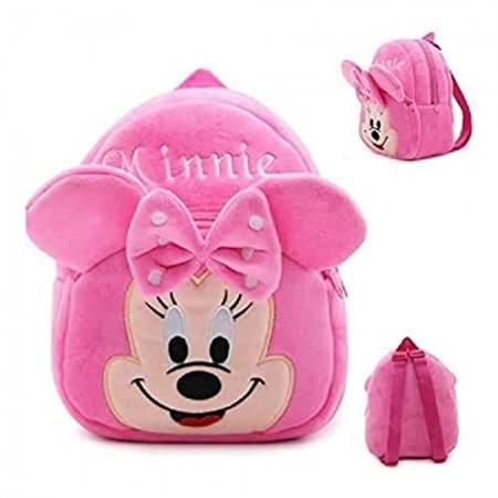Minnie Combo Velvet Soft Plus Kidds School Bag Nursury class to 5 ( Size - 14 inch ) (color - Pink )
