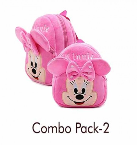 Toddler Plush Combo of Cartoon Minnie Pink Color Bag for Kids/Babies/Boy/Girls for School Bag Pack (2 Bags in one Pack)