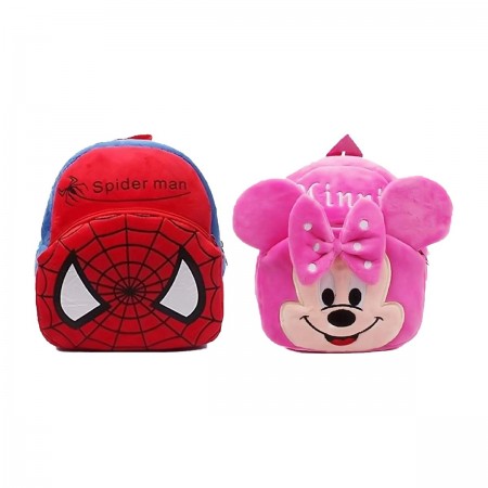 Combo bagpacks, Kids Bag, Plush Bags, School Bags for Kid Girl/boy. Children Bag,Soft Bag (Minnie & Spiderman)