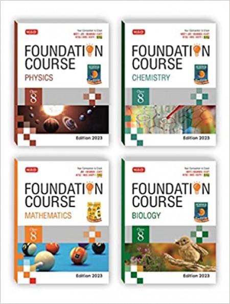 MTG Foundation Course Class 8 - Physics, Chemistry, Biology, Mathematics (Set of 4 Books) - Your Companion to Crack NTSE-NVS-KVPY-BOARDS-IIT JEE-NEET-NSO Olympiad Exam, Based on Latest Pattern-2023