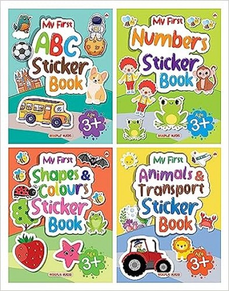 My First Sticker Books - Alphabet, Numbers, Shapes and Colours, Animals and Transport (Set of 4 Books) - Activity Books with 400+ stickers - age 3+