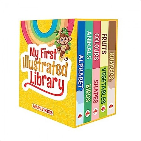 My First Learning Library for Kids - Boxset of Board Books with 8 topics - Alphabet, Numbers, Animals and Birds, Colours and Shapes, Fruits and Vegetables - for Children Age 0 - 2 Years