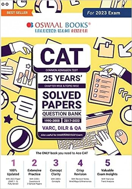Oswaal CAT 25 Years' Chapter-wise and Topic-wise Solved Papers Question Bank 1990-2008, 2017-2022 VARC, DILR & QA (For 2023 Exam)