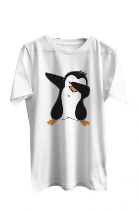 Peguin Design Printed Round Neck T-Shirt for Men (2 Pices) Size M White